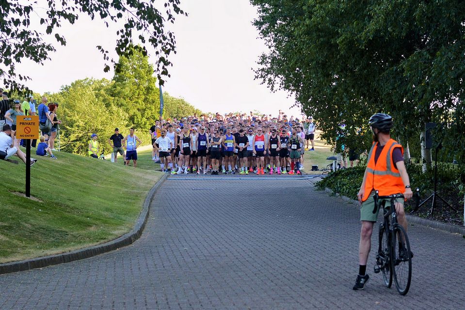Runners massed on the start line of the JCB Lakeside 5